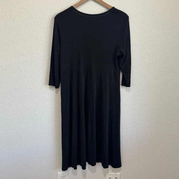 Eileen Fisher Womens Large 100% Silk Dress Surplice Midi Minimalist Modest Black - Picture 10 of 11
